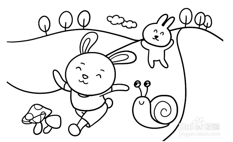 森林动物场景简笔画