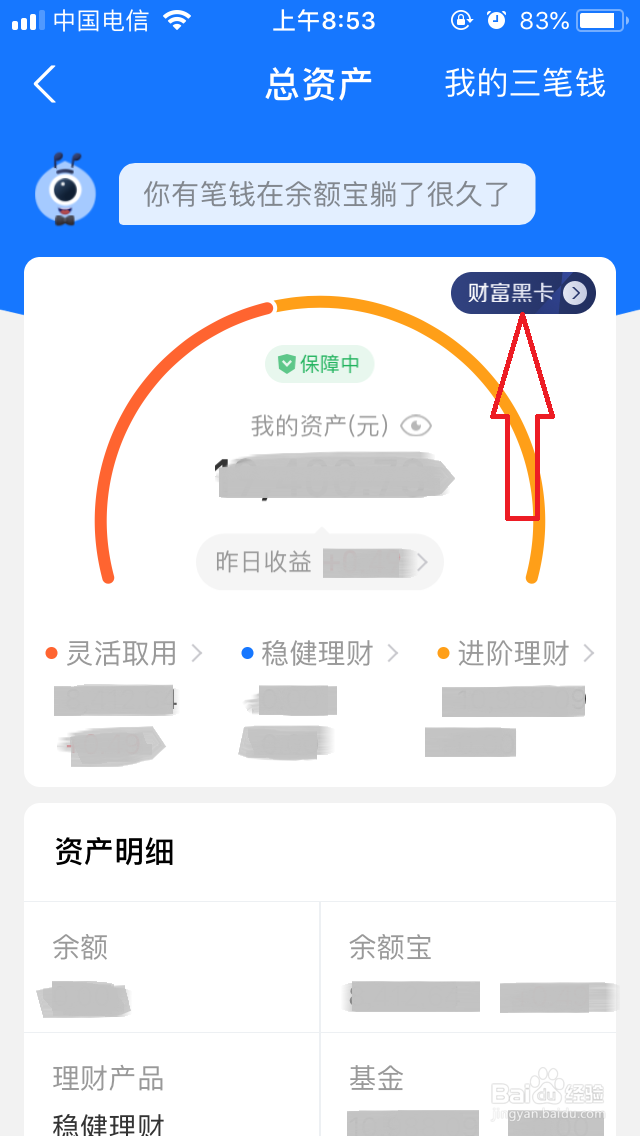 手机支付宝财富黑卡哪有