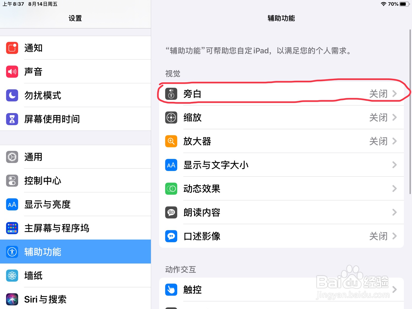 iPad怎么在旁白设置项目已载入的预览