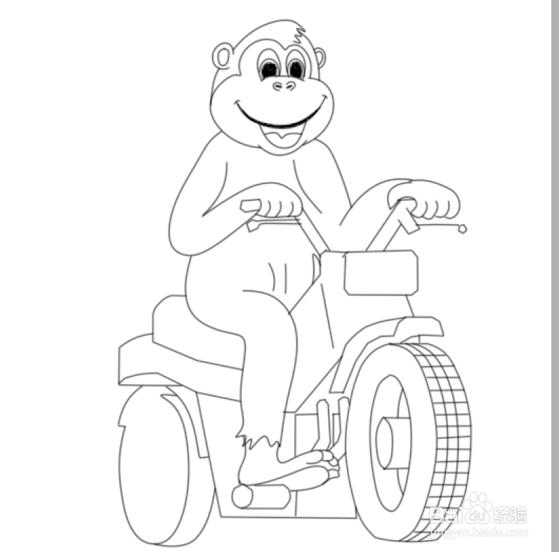 简笔画--如何画卡通版开摩托车的猴子
