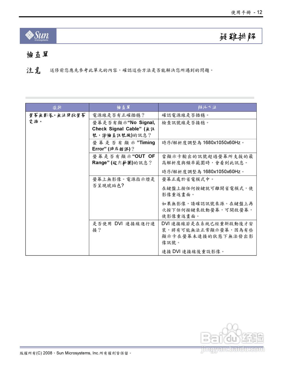 Sun 22吋宽萤幕LCD平面显示器使用说明书:[2]