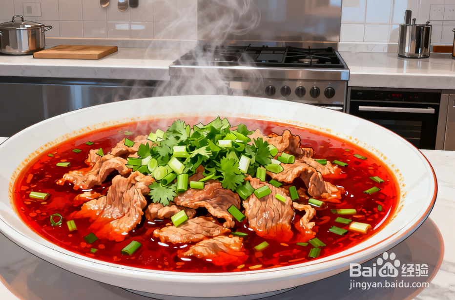 水煮肉片的家常教程：肉片滑嫩，汤底麻辣够味