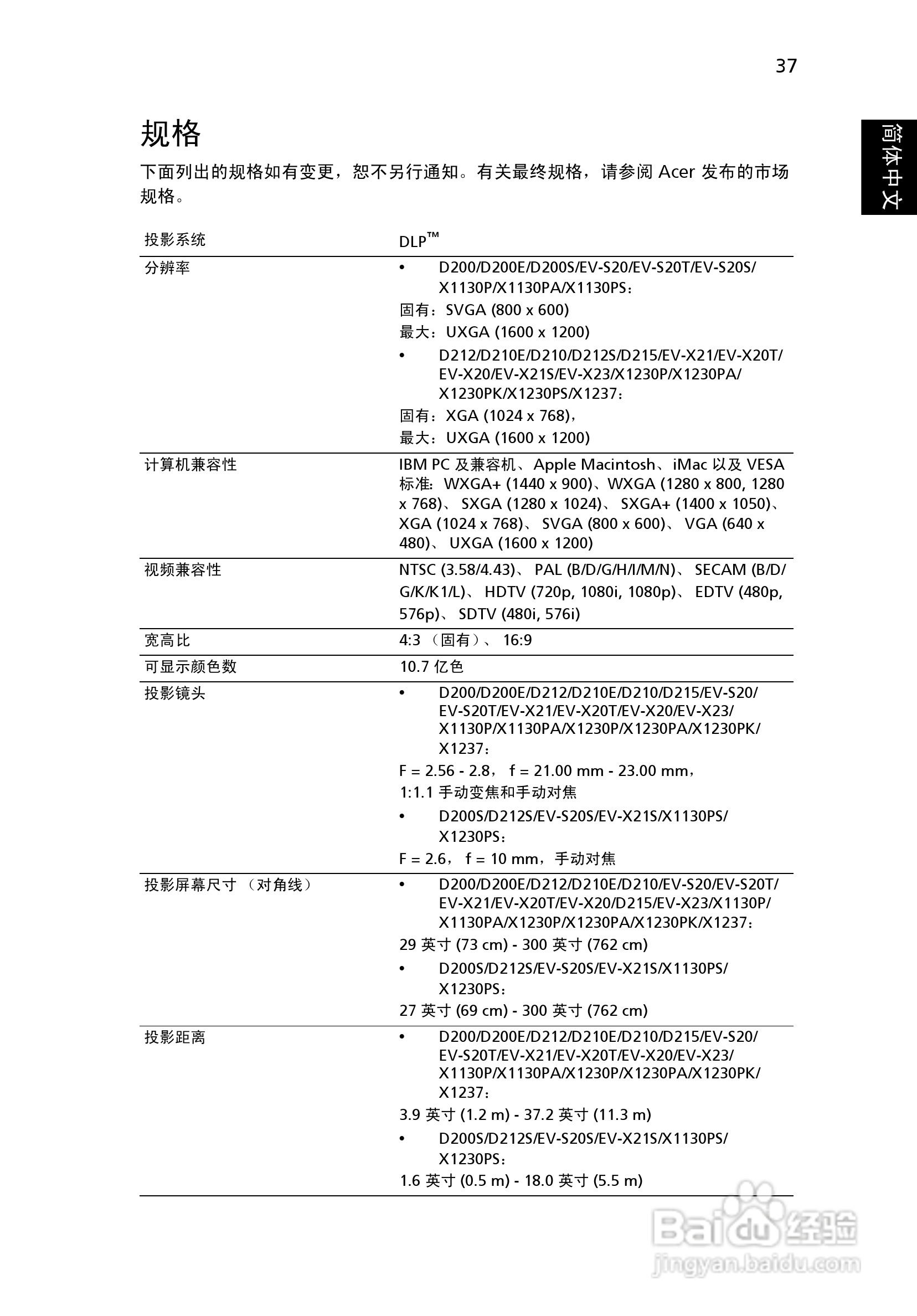 宏基D200投影机使用说明书:[5]