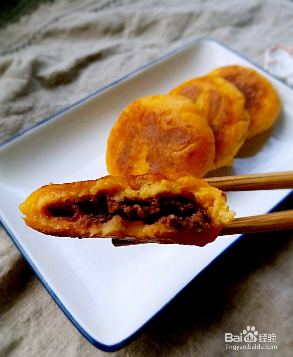 入口即化的玫瑰豆沙红薯饼
