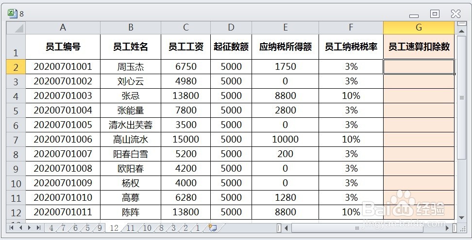 EXCEL运用IF计算个人所得税中的员工速算扣除数