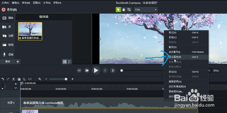 在camtasia2018中如何显示画面属性？