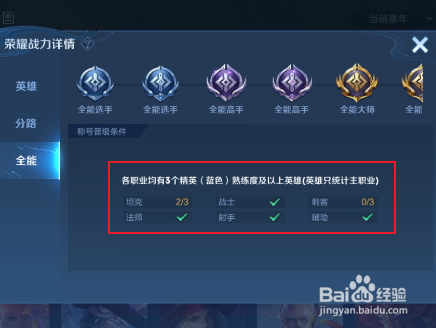 王者荣耀全能选手的要求是什么
