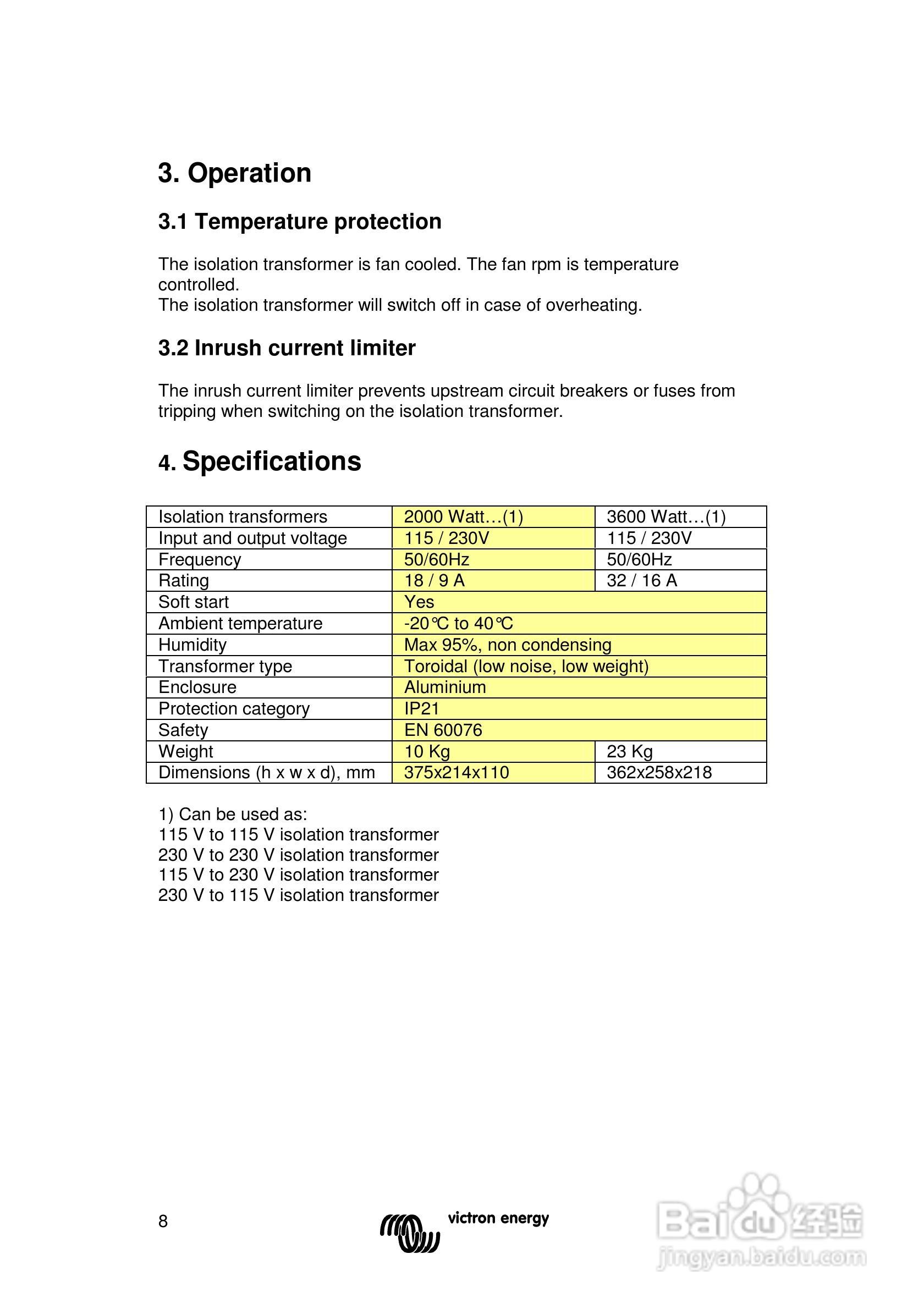 2000/3600 115/230V隔离变压器用户手册:[2]