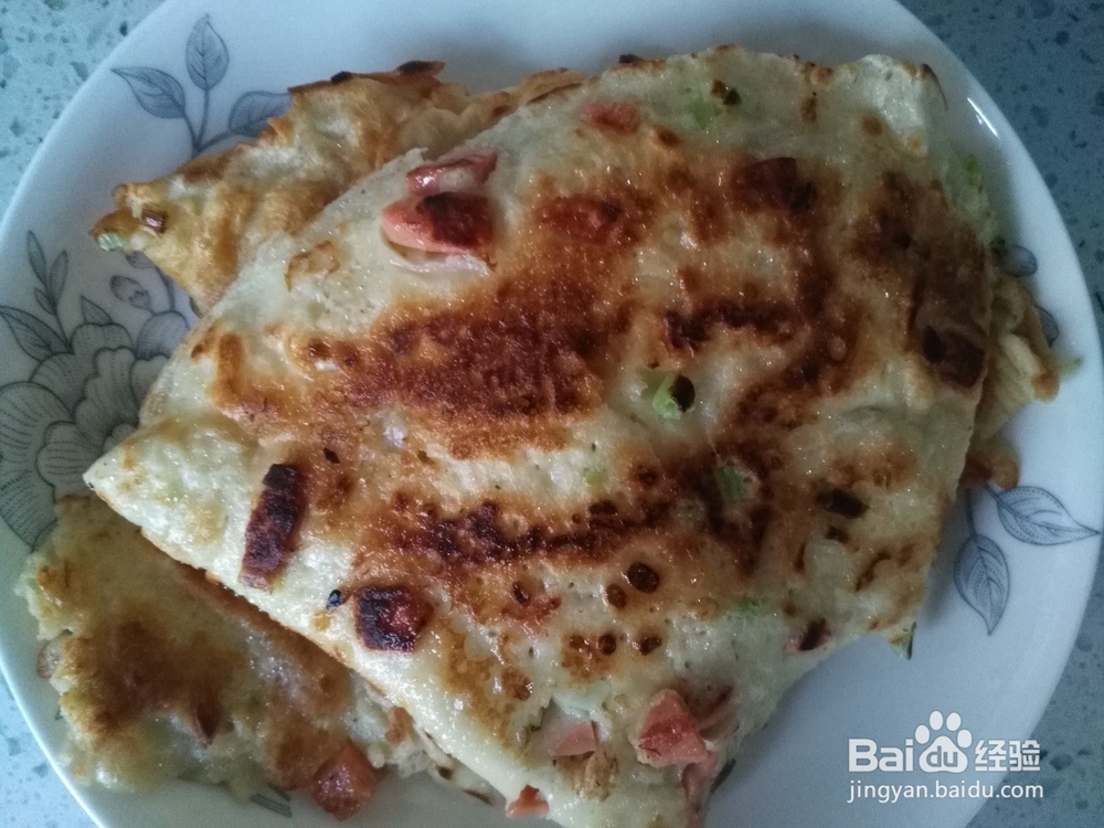 早餐小葱，火腿，鸡蛋煎饼的做法