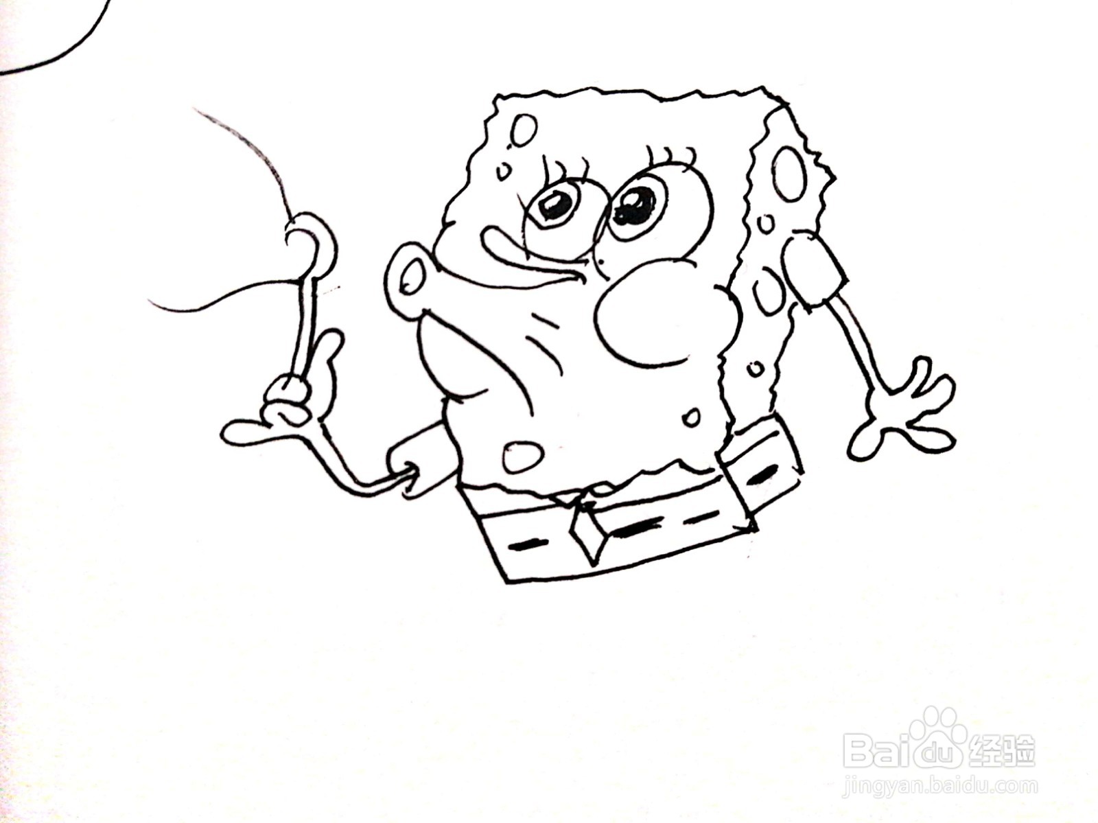 吹泡泡的海绵宝宝线描画怎么画