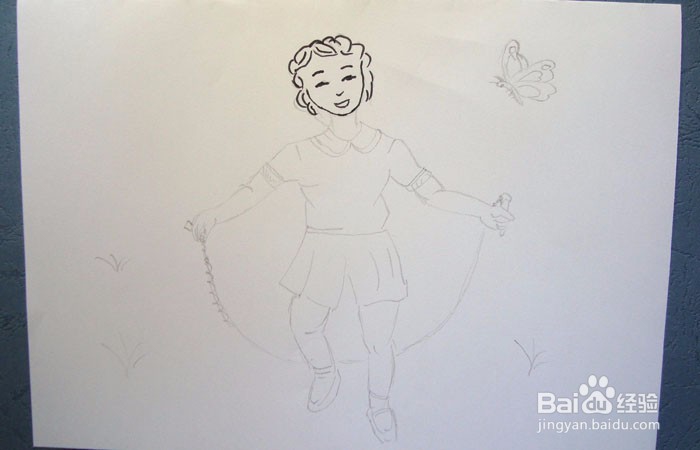 彩色简笔画练习跳绳的女孩