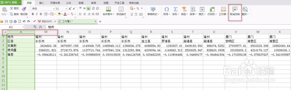 wps表格中如何锁定首行和首列