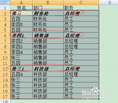 如何突出显示部门经理名称