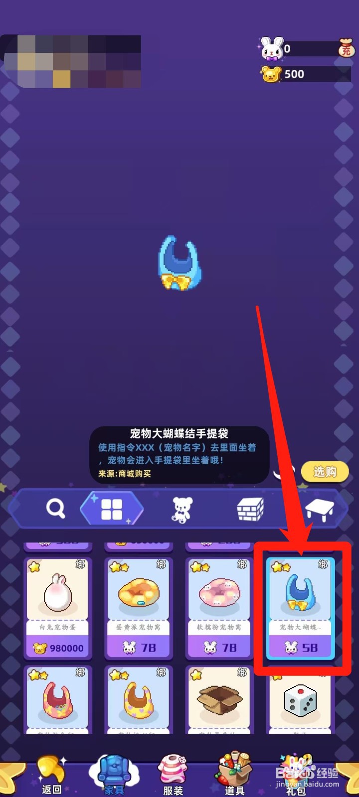 时光镇app怎样查看宠物大蝴蝶结手提袋来源