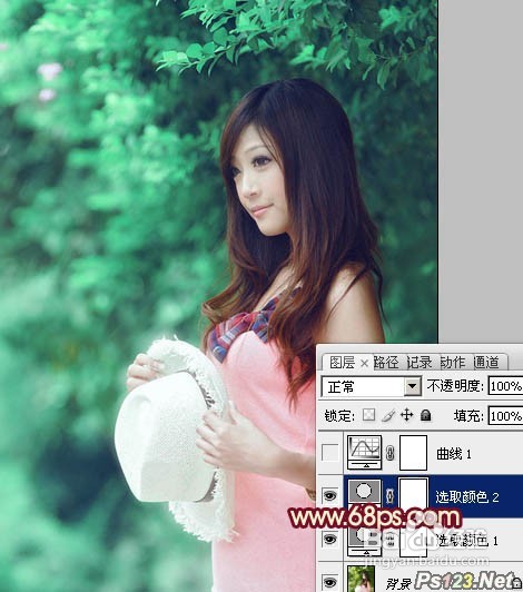 怎样用PS调出树林美女图片甜美的青绿色