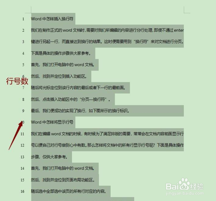 Word中怎样将显示行号