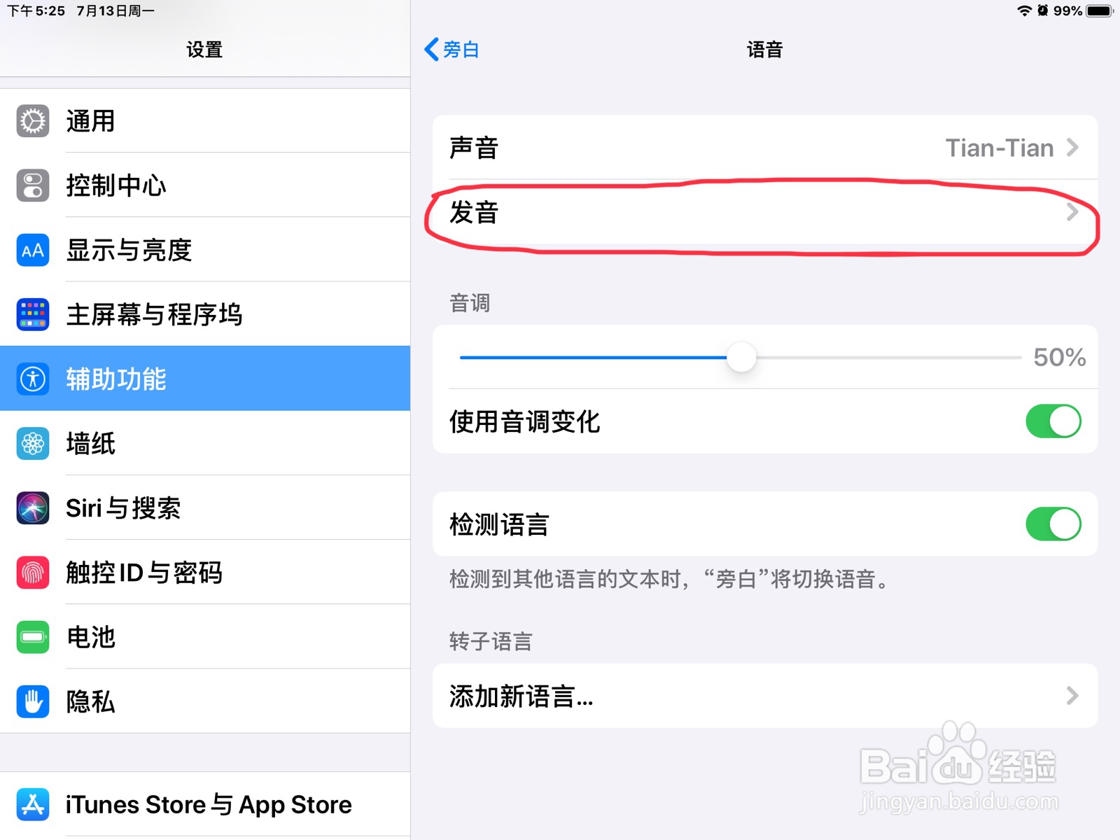 iPad怎么添加旁白的发音