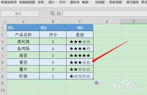 如何在wps表格中添加上星级等级图示?