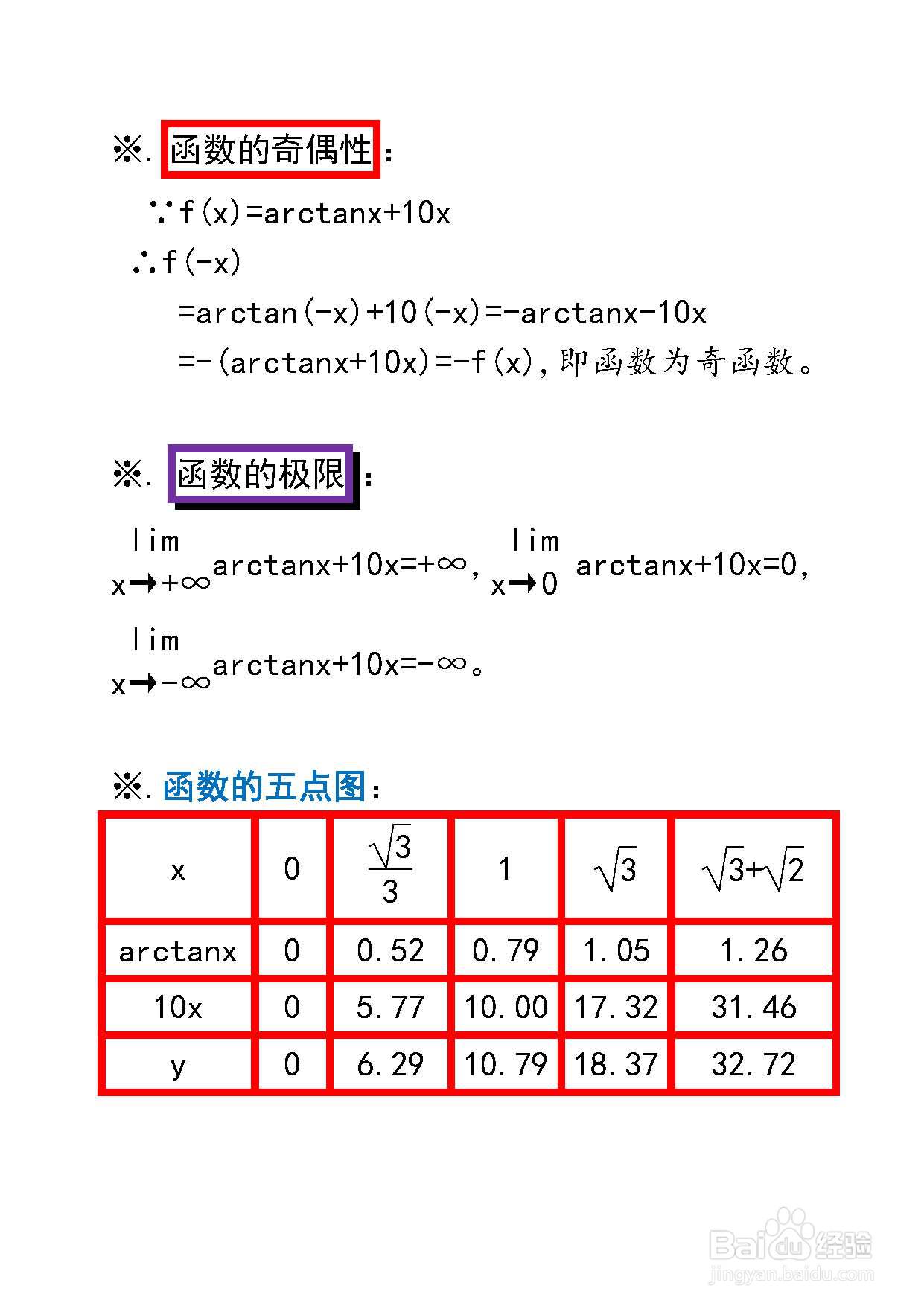 函数y=arctanx+10x的图像示意图怎么画？
