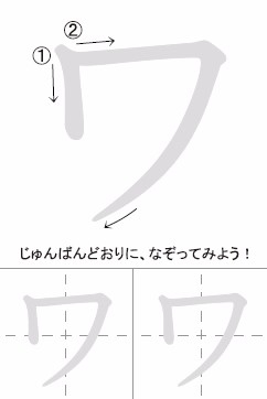 日语五十音图入门：教你写好假名-ワ行