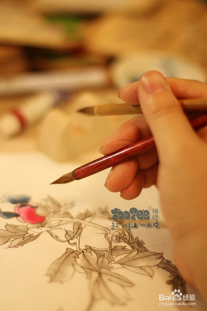 国画工笔花卉技法，起稿上色步骤图以及笔的选择