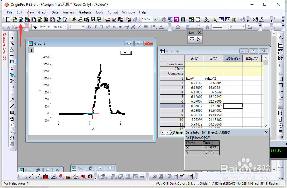 解决origin安装tagent以后不能画切线