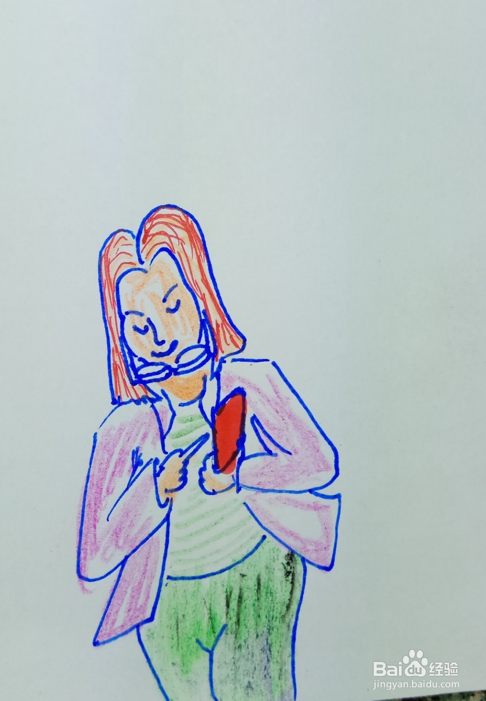 怎样画儿童简笔画走路点手机
