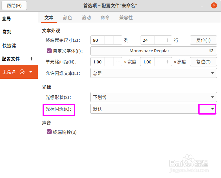 ubuntu v20怎么禁用终端光标闪烁