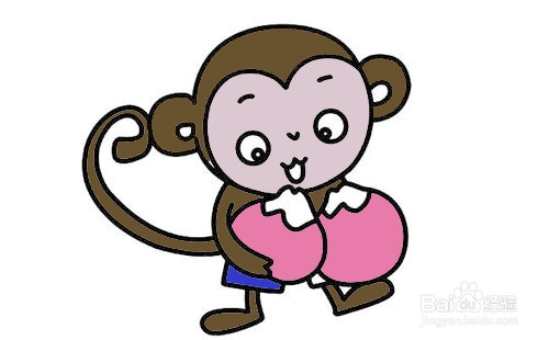 猴子吃桃简笔画图片