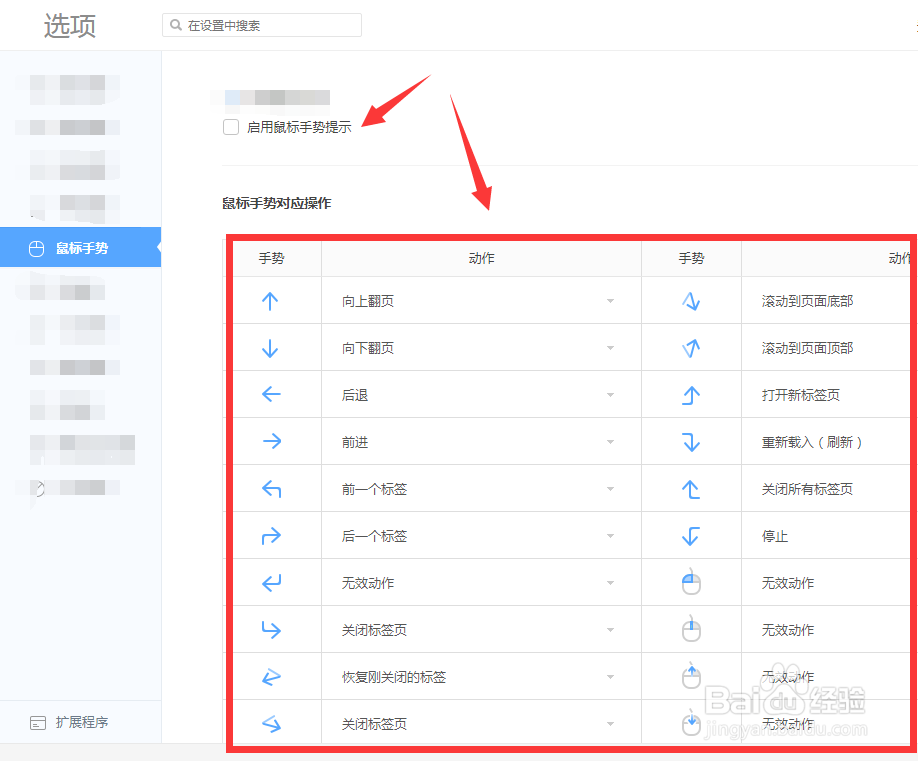 360极速浏览器中的”鼠标手势“有哪些设置项