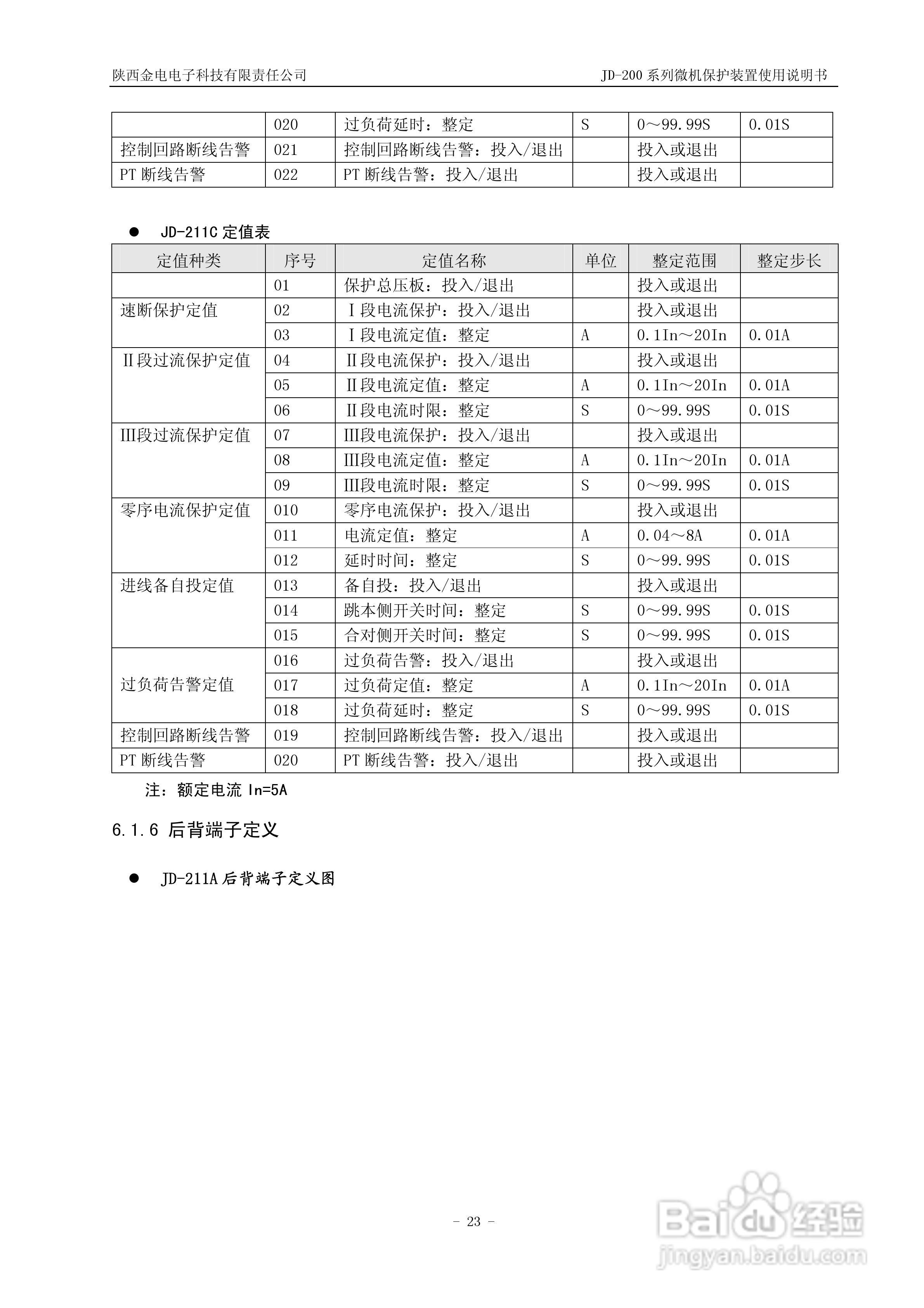 JD-211C微机保护装置使用说明书:[3]