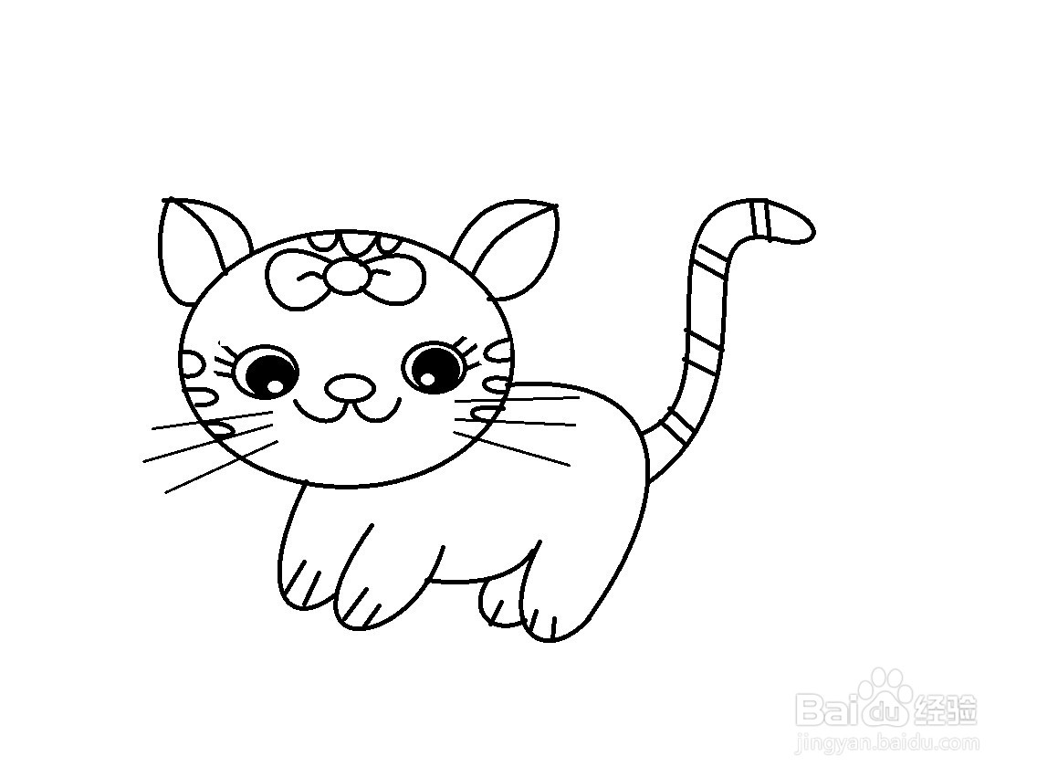 怎样画戴蝴蝶结的小猫