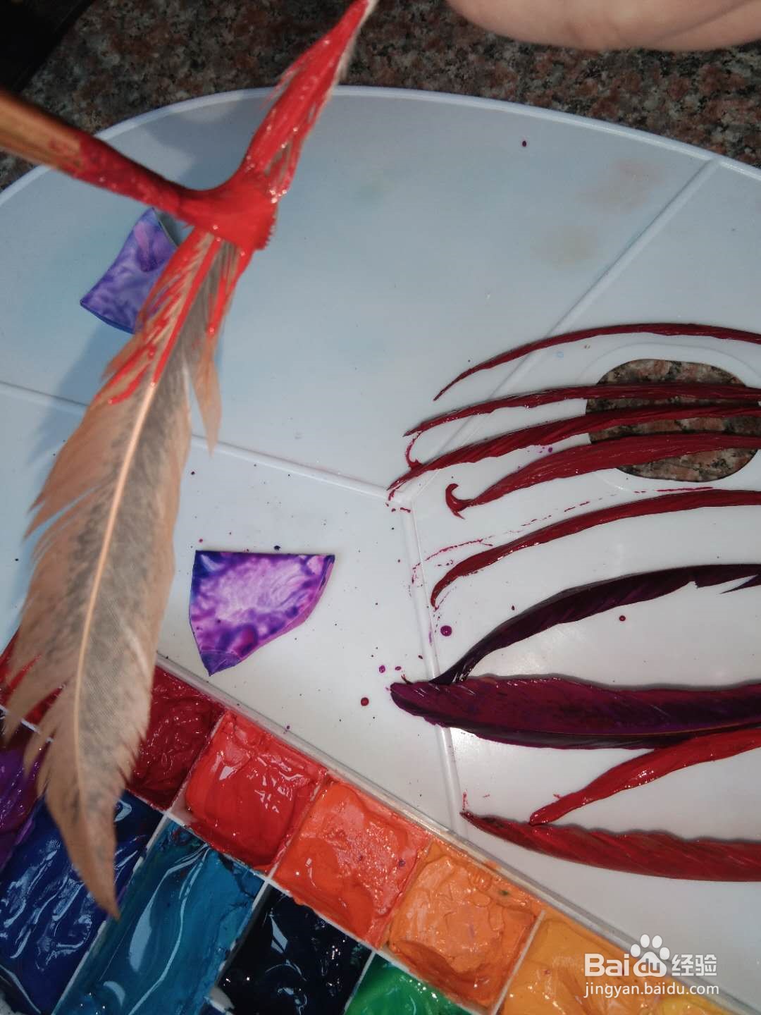 如何将鸡毛做成彩色羽毛