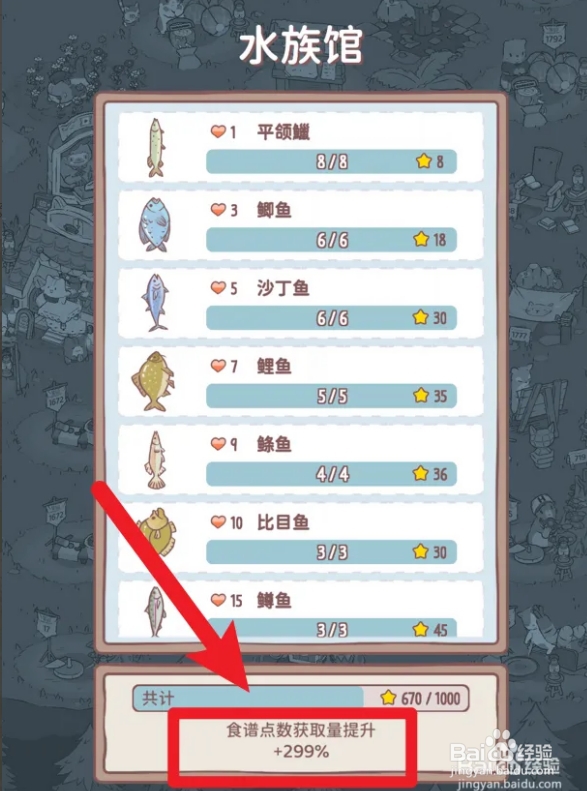 猫咪和汤怎么查看水族馆的食谱点数
