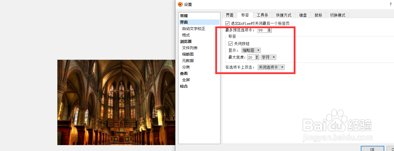 如何设置xnview在关闭按钮上显示缩略图