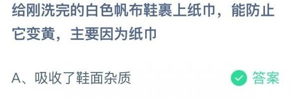 白色帆布鞋裹上纸巾能防止它变黄蚂蚁庄园答案