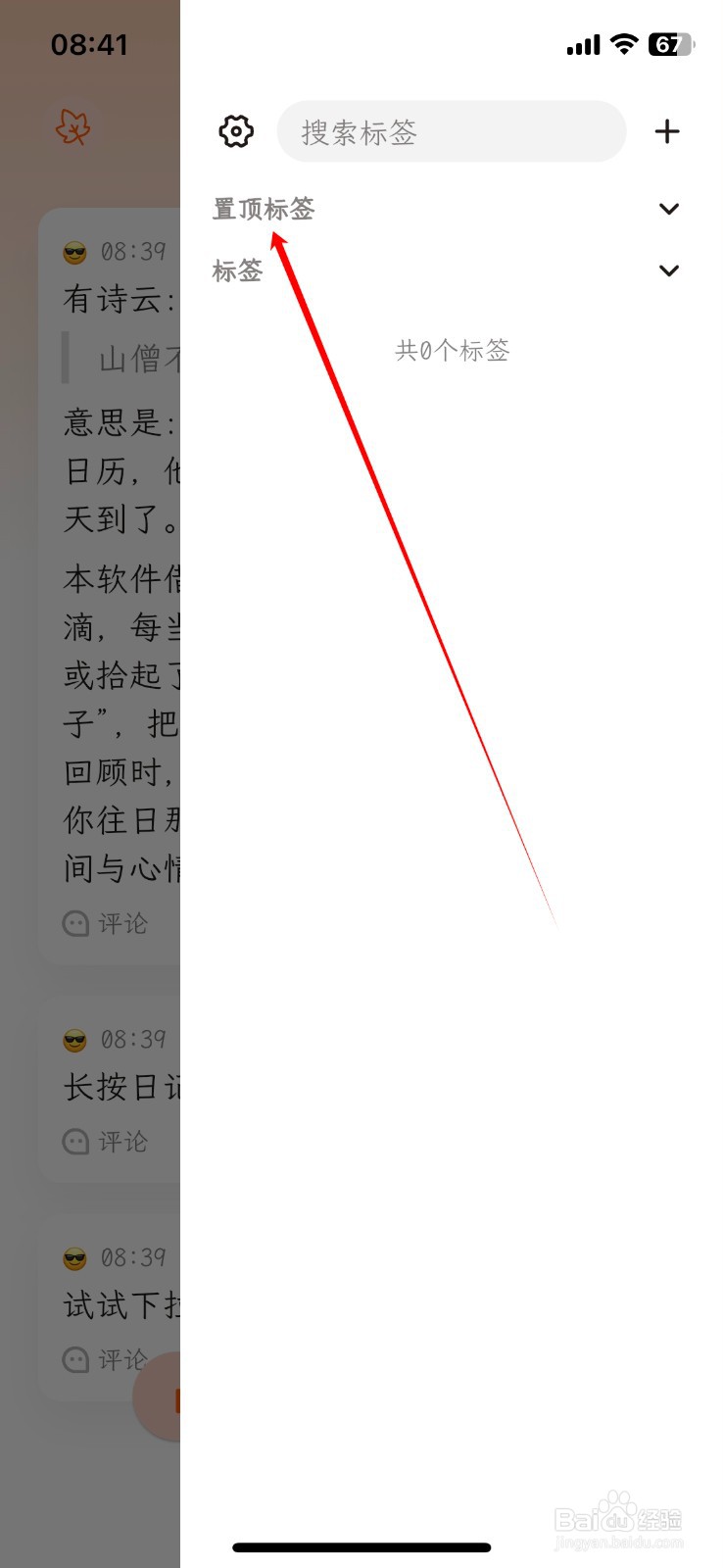 一叶日记怎么置顶APP标签