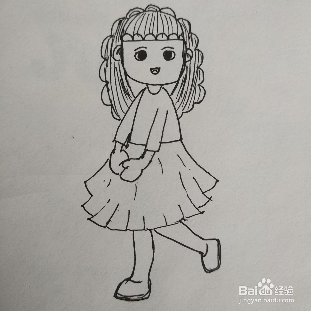 简笔画卷发彩虹女孩