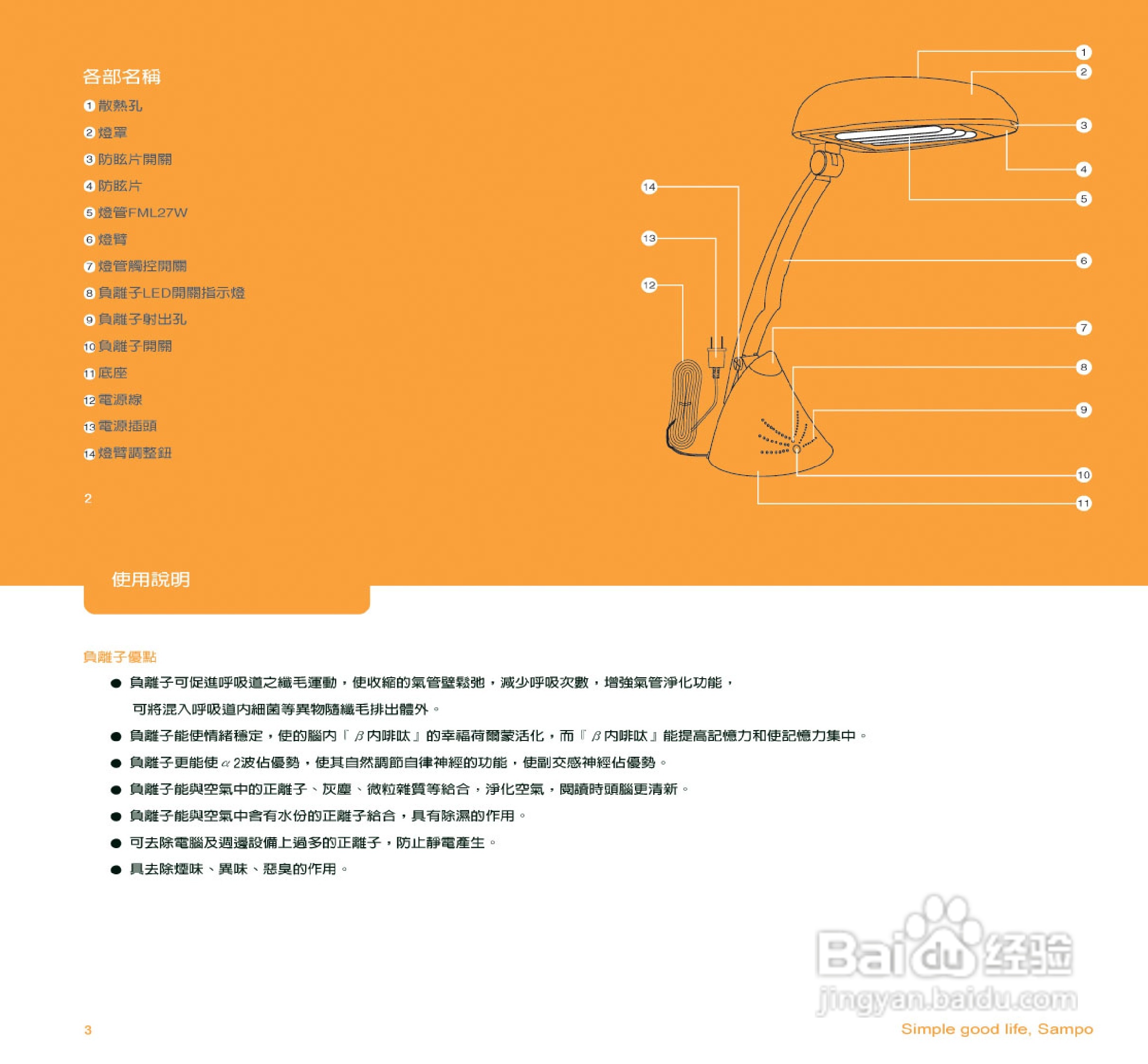 SAMPO LH-K504TL台灯使用说明书