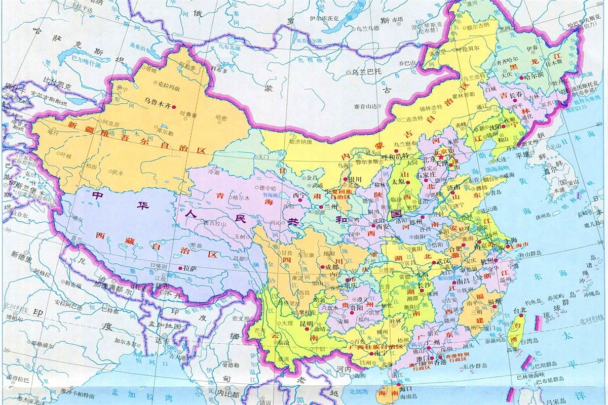 中国沿陆上疆界(9个)海岸线(14个)分布的省区
