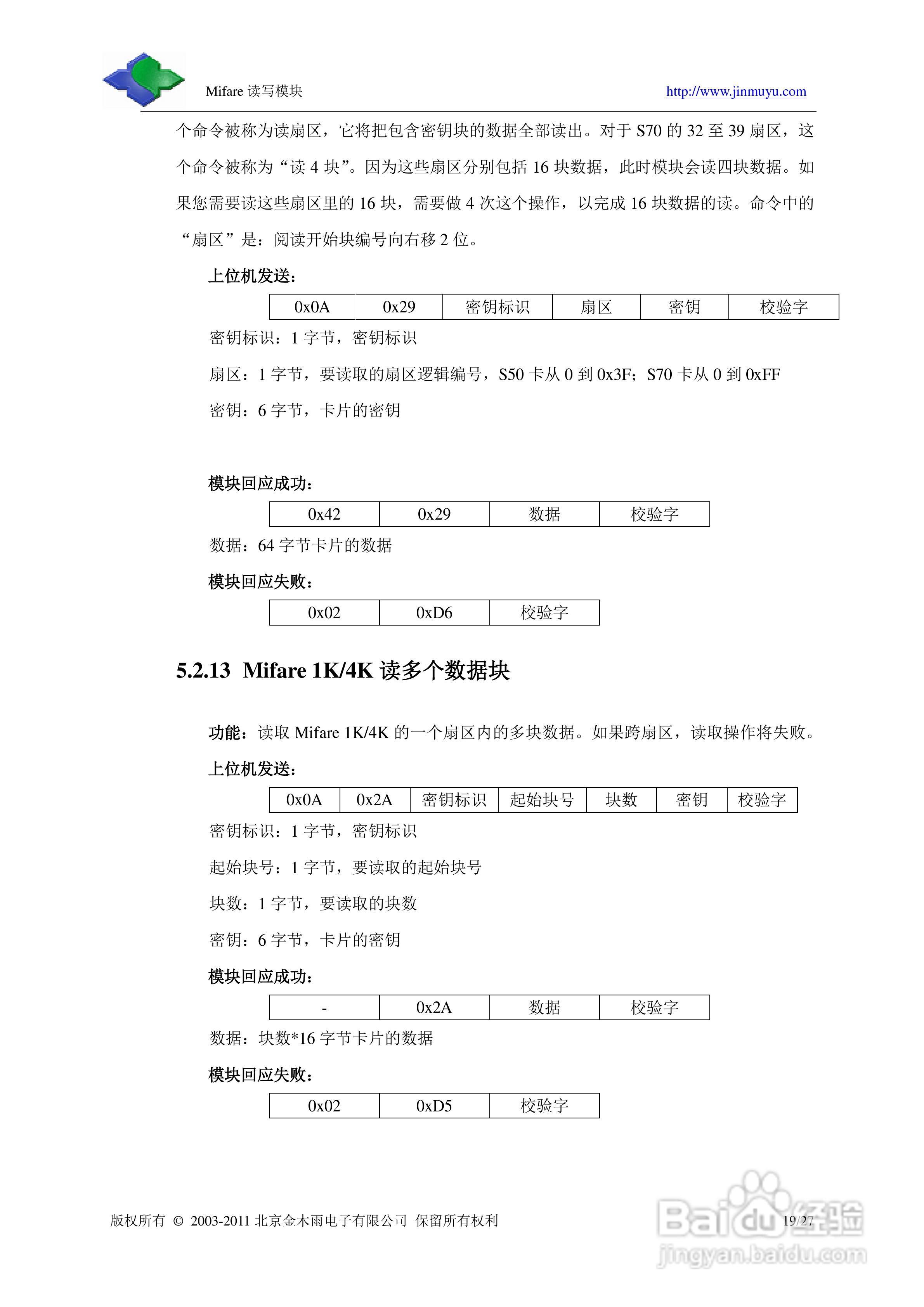 金木雨JMY501M M1卡标准非接触IC卡读卡模块手册:[2]