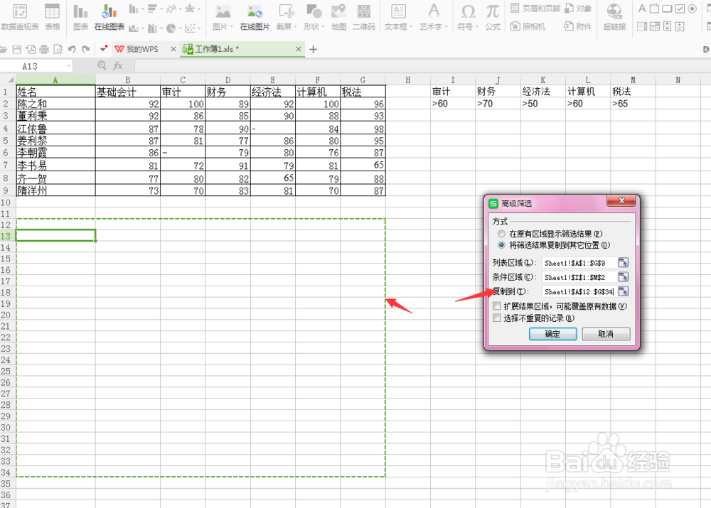 WPS的excel2007数据表中的高级筛选怎么用