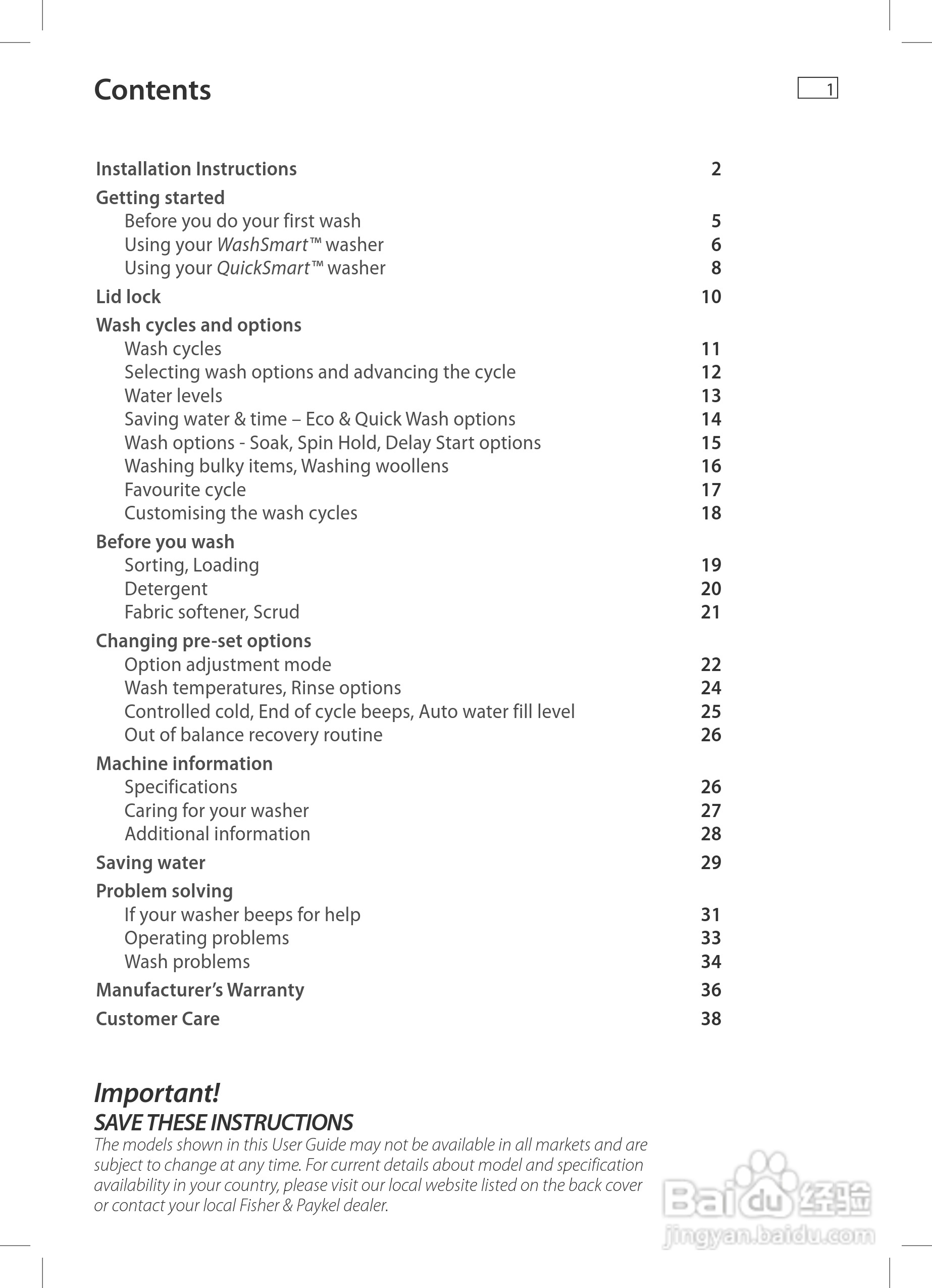 斐雪派克MW613洗衣机说明书:[1]