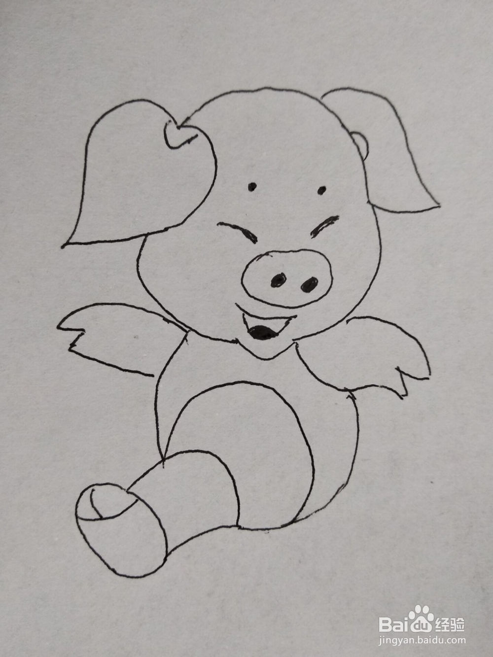 猪年开心小猪简笔画方法