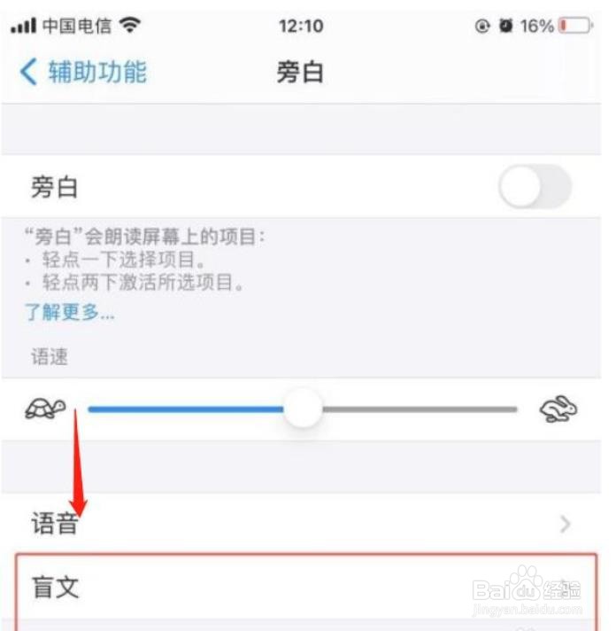 苹果手机怎么设置盲文自动前进速度
