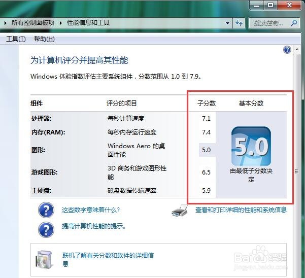 Win7如何为计算机系统组件评分