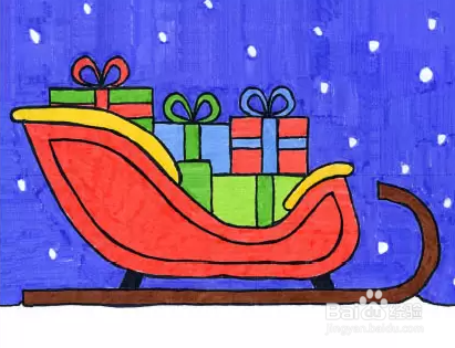 圣诞雪橇车简笔画图片