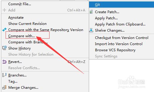 pycharm中git怎么代码compare with查看版本信息