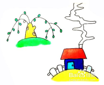 手绘简笔画之柳树景色的画法