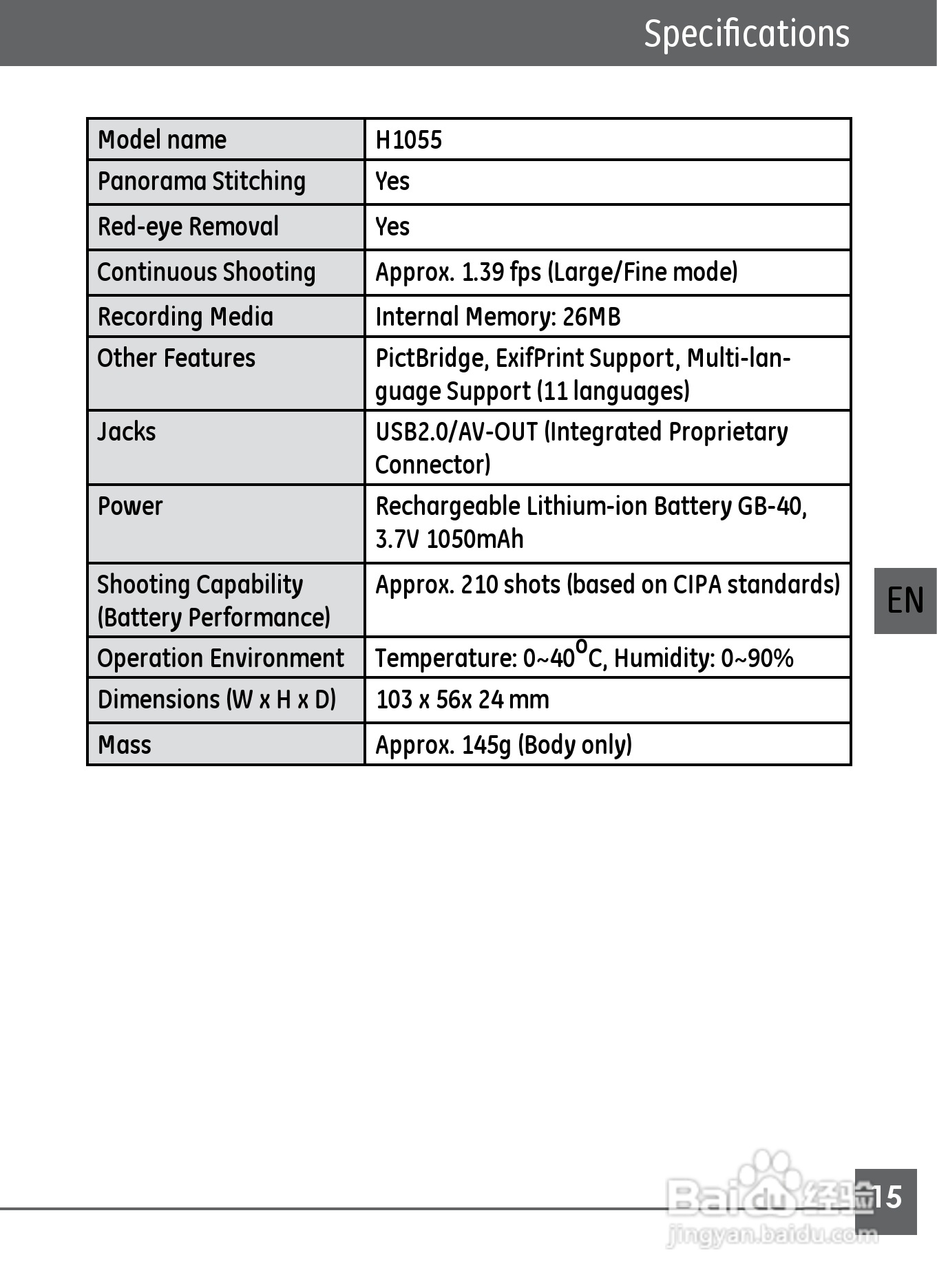 GE通用H1055数码相机说明书:[2]